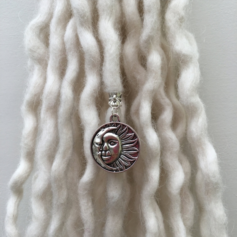 Sun moon faces dreadlock bead dread bead silver